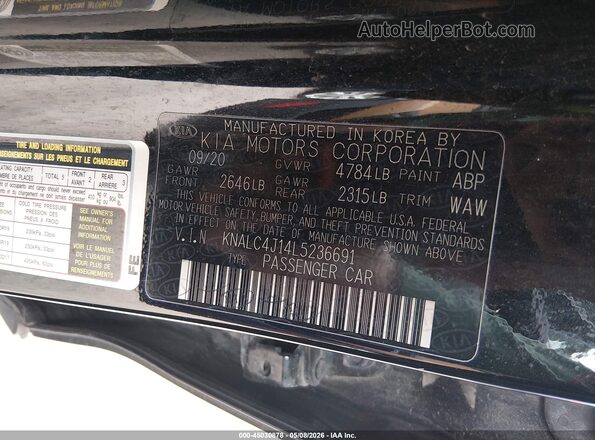 KNALC4J14L5236691 2020 KIA CADENZA Black Вид підкапотного простору