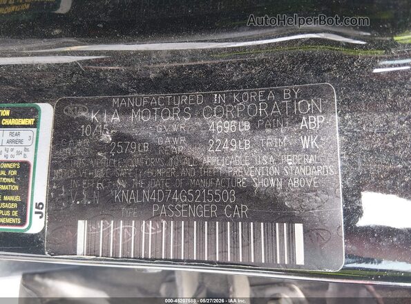 KNALN4D74G5215503 2016 KIA CADENZA Black Widok komory silnika