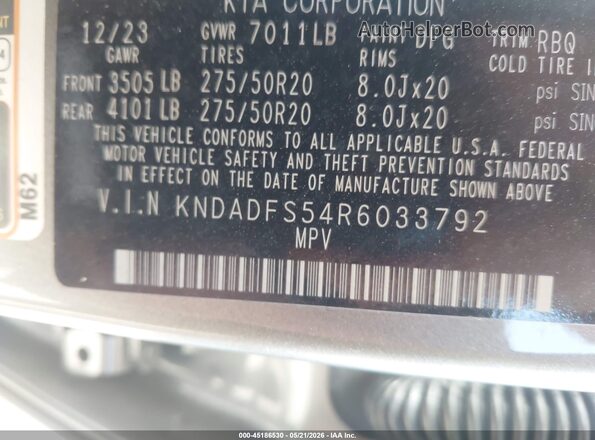 KNDADFS54R6033792 2024 KIA EV9 Gray Vista del compartimento del motor