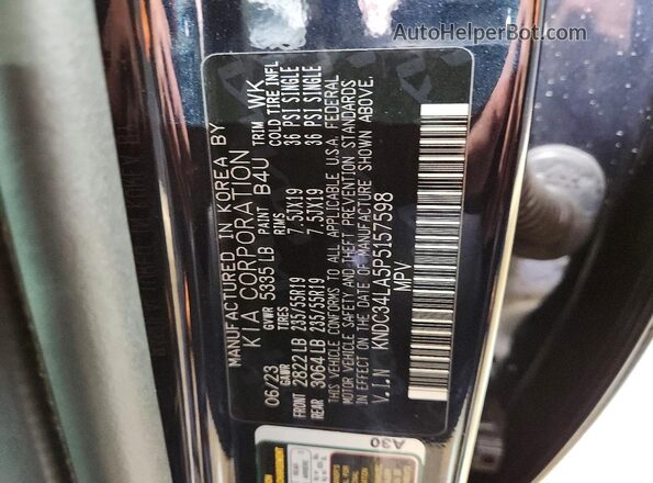 KNDC34LA5P5157598 2023 KIA EV6 Black Widok naklejki z numerem VIN