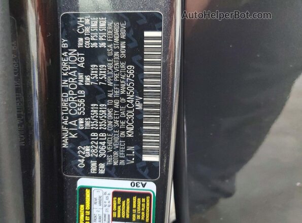 KNDC3DLC4N5057569 2022 KIA EV6 Charcoal Widok naklejki z numerem VIN