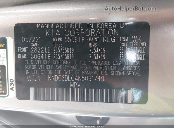 KNDC3DLC4N5061749 2022 KIA EV6 Gray Vista del compartimento del motor