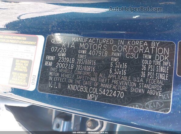 KNDCB3LC0L5422470 2020 KIA NIRO Blue Vista del compartimento del motor