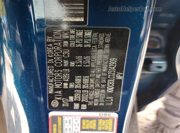 KNDCB3LC1J5142909 2018 KIA NIRO Blue Vista de la etiqueta del VIN