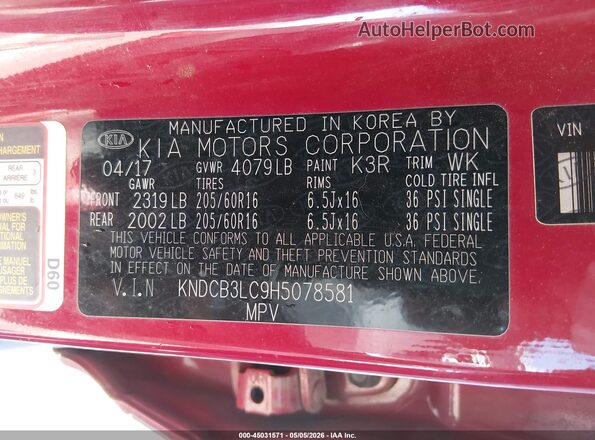 KNDCB3LC9H5078581 2017 KIA NIRO Red Vista del compartimento del motor