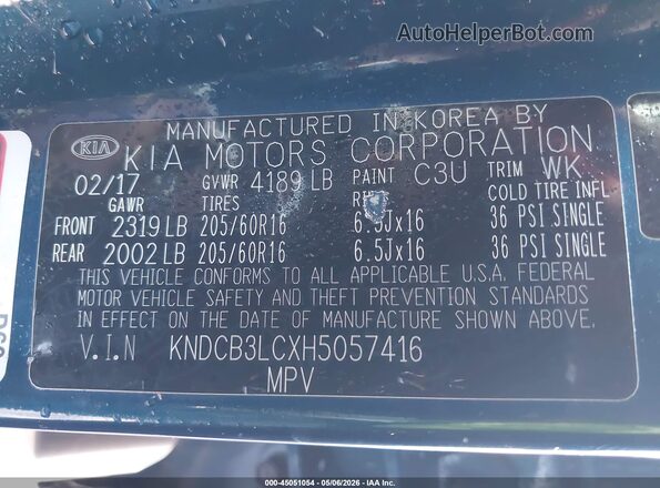 KNDCB3LCXH5057416 2017 KIA NIRO Blue 