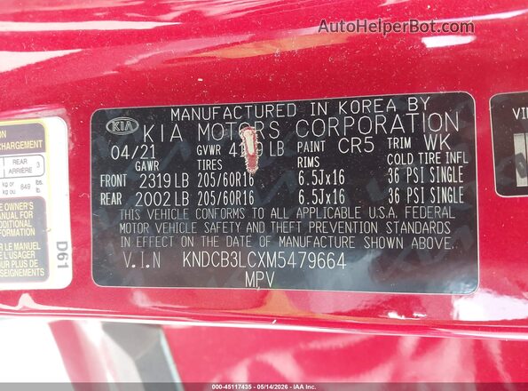 KNDCB3LCXM5479664 2021 KIA NIRO Red Widok komory silnika