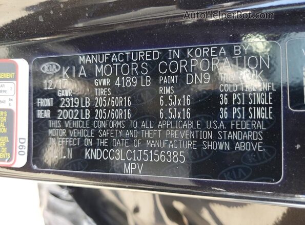 KNDCC3LC1J5156385 2018 KIA NIRO Charcoal Vista de la etiqueta del VIN