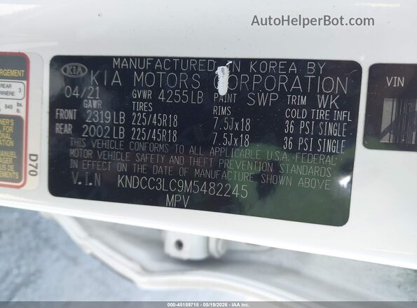 KNDCC3LC9M5482245 2021 KIA NIRO White ძრავის განყოფილების ხედი