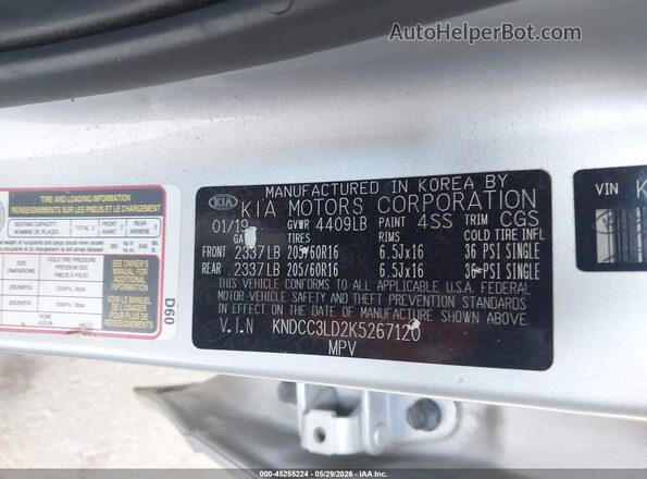 KNDCC3LD2K5267120 2019 KIA NIRO PLUG-IN HYBRID Silver Вид підкапотного простору