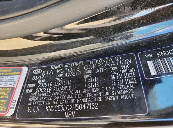 KNDCE3LC2H5047132 2017 KIA NIRO Black Widok naklejki z numerem VIN