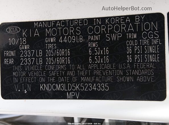 KNDCM3LD5K5234335 2019 KIA NIRO PLUG-IN HYBRID White Engine compartment view