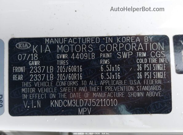KNDCM3LD7J5211010 2018 KIA NIRO PLUG-IN HYBRID White Вид підкапотного простору