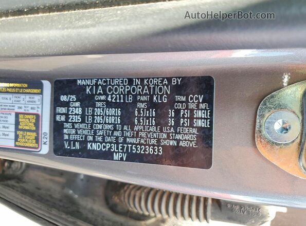 KNDCP3LE7T5323633 2026 KIA NIRO Gray Widok naklejki z numerem VIN