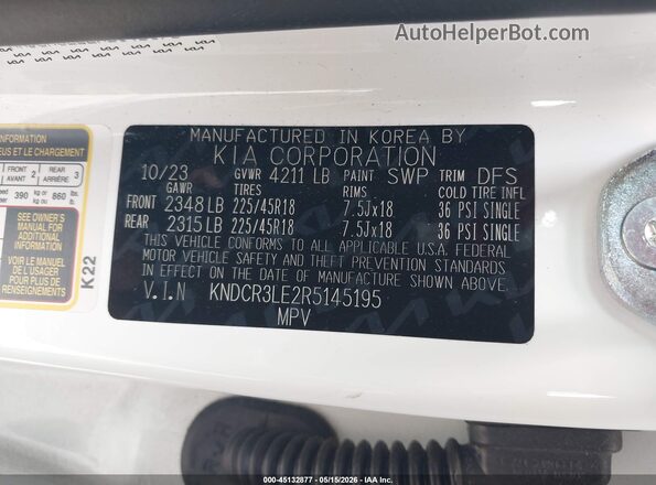 KNDCR3LE2R5145195 2024 KIA NIRO White Vista del compartimento del motor