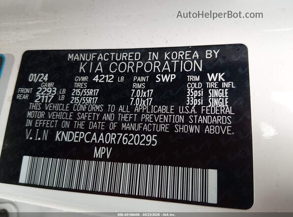 KNDEPCAA0R7620295 2024 KIA SELTOS White Vista del compartimento del motor