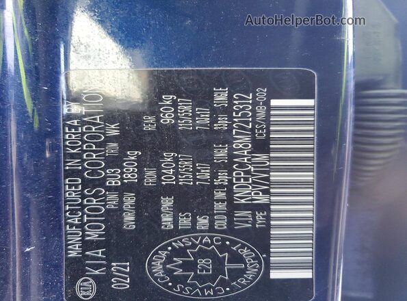 KNDEPCAA8M7215312 2021 KIA SELTOS Blue Widok wnętrza 360 stopni