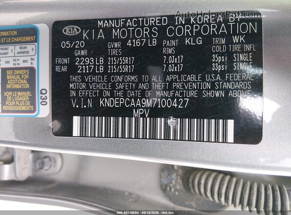 KNDEPCAA9M7100427 2021 KIA SELTOS Silver Vista del compartimento del motor
