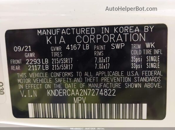 KNDERCAA2N7274822 2022 KIA SELTOS White Engine compartment view
