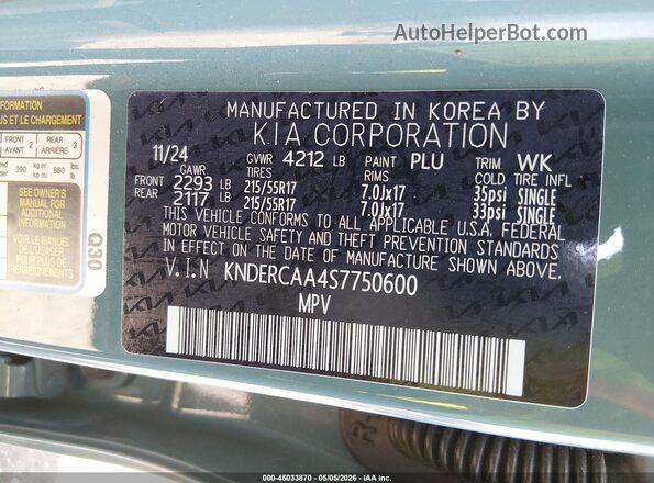 KNDERCAA4S7750600 2025 KIA SELTOS Teal 