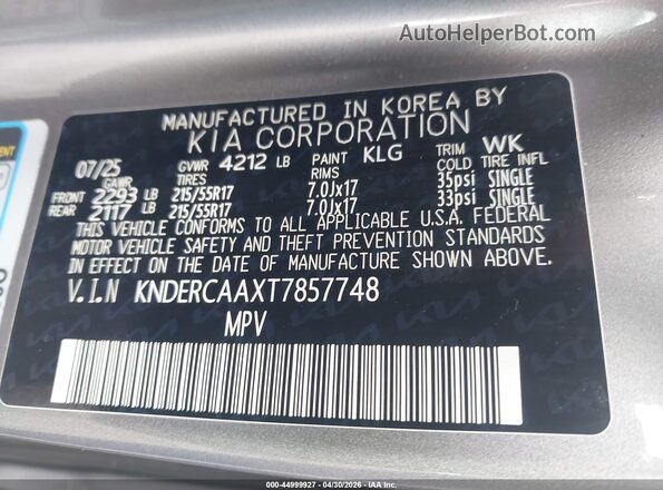 KNDERCAAXT7857748 2026 KIA SELTOS Серый Вид подкапотного пространства