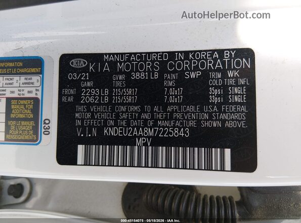 KNDEU2AA8M7225843 2021 KIA SELTOS White Widok komory silnika