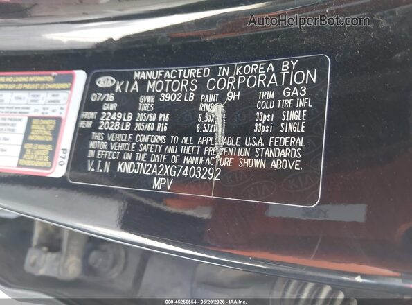 KNDJN2A2XG7403292 2016 KIA SOUL Black Widok komory silnika