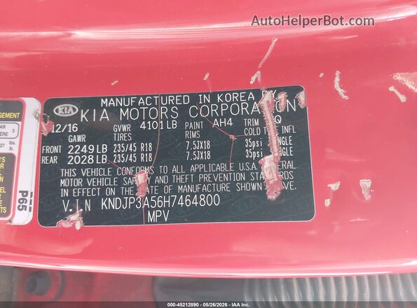 KNDJP3A56H7464800 2017 KIA SOUL Красный Вид подкапотного пространства