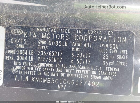 KNDMB5C10G6127402 2016 KIA SEDONA Dark Blue Вид підкапотного простору