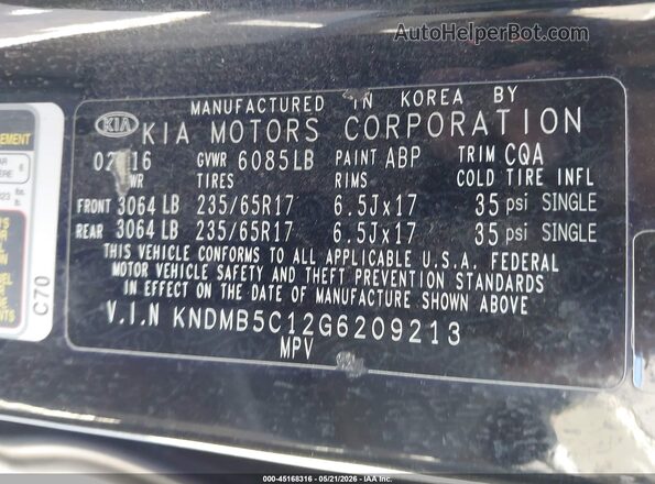 KNDMB5C12G6209213 2016 KIA SEDONA Черный Вид подкапотного пространства