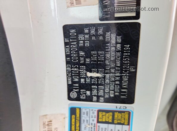 KNDMB5C12L6578194 2020 KIA SEDONA White VIN կոդի պիտակի տեսք