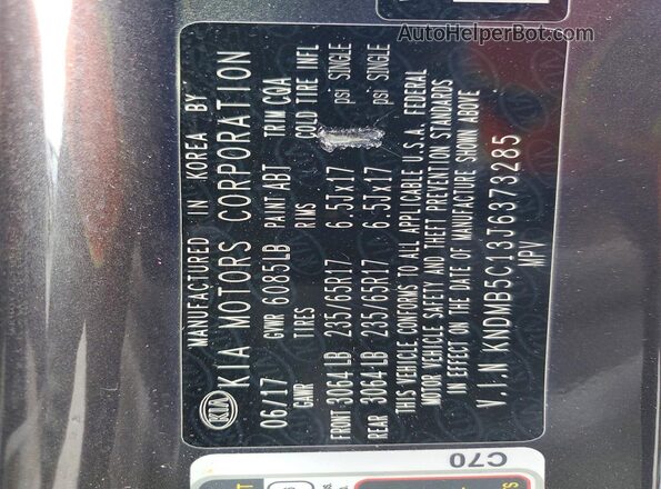 KNDMB5C13J6373285 2018 KIA SEDONA Charcoal VIN sticker view