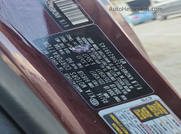 KNDMB5C15H6239145 2017 KIA SEDONA Maroon VIN კოდის სტიკერის ხედი