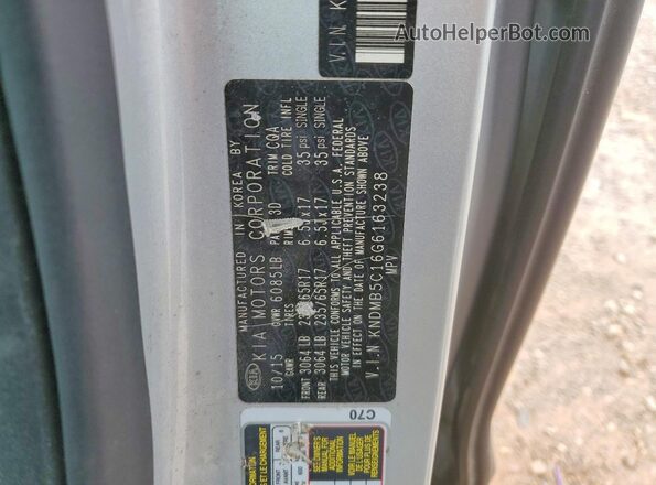 KNDMB5C16G6163238 2016 KIA SEDONA Серебряный Вид наклейки с VIN-кодом
