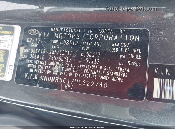 KNDMB5C17H6322740 2017 KIA SEDONA Gray 