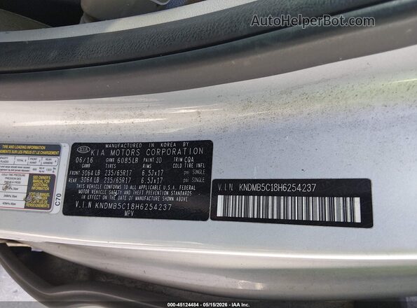 KNDMB5C18H6254237 2017 KIA SEDONA Silver 