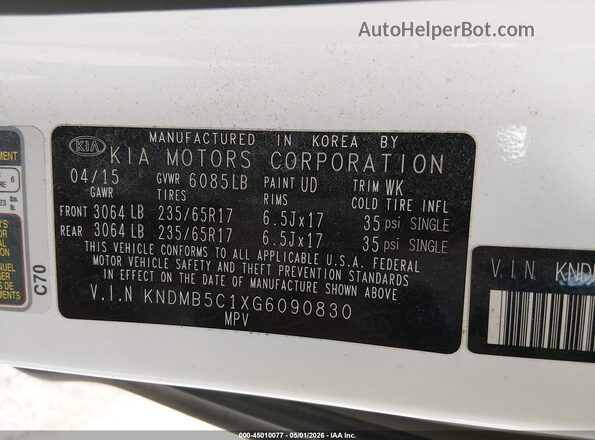 KNDMB5C1XG6090830 2016 KIA SEDONA White Widok komory silnika