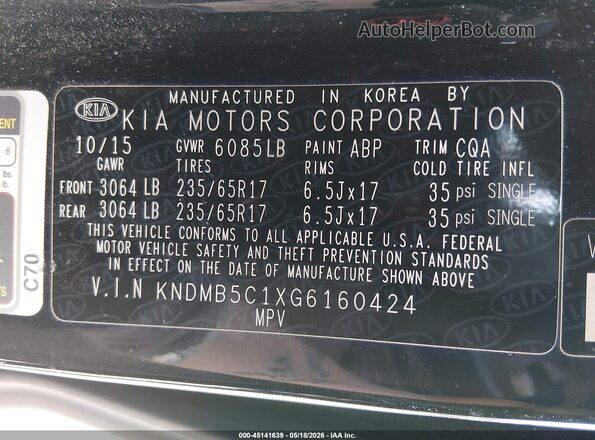 KNDMB5C1XG6160424 2016 KIA SEDONA Black Engine compartment view
