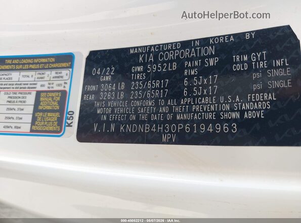KNDNB4H30P6194963 2023 KIA CARNIVAL MPV White 