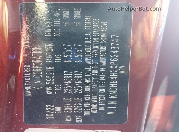 KNDNB4H3XP6243747 2023 KIA CARNIVAL Red VIN կոդի պիտակի տեսք