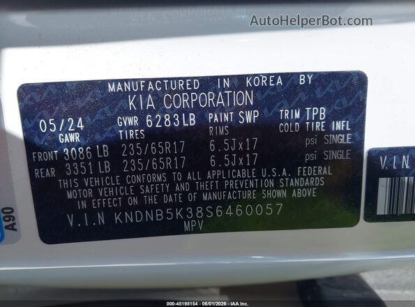 KNDNB5K38S6460057 2025 KIA CARNIVAL MPV White ძრავის განყოფილების ხედი