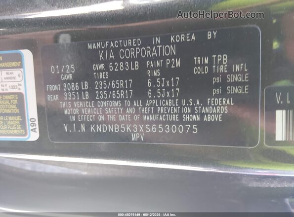 KNDNB5K3XS6530075 2025 KIA CARNIVAL MPV Black Engine compartment view