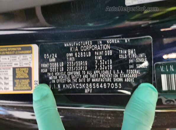 KNDNC5K36S6467053 2025 KIA CARNIVAL Blue Vista de la etiqueta del VIN