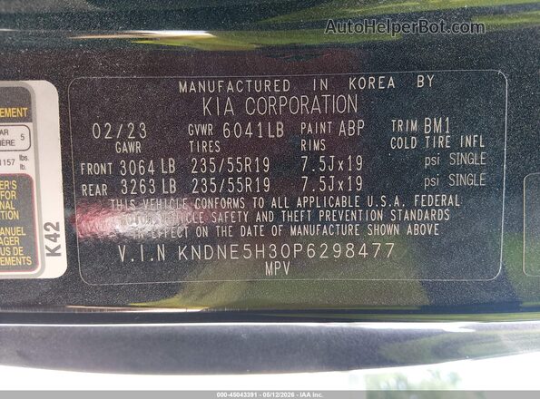 KNDNE5H30P6298477 2023 KIA CARNIVAL MPV Черный Вид подкапотного пространства