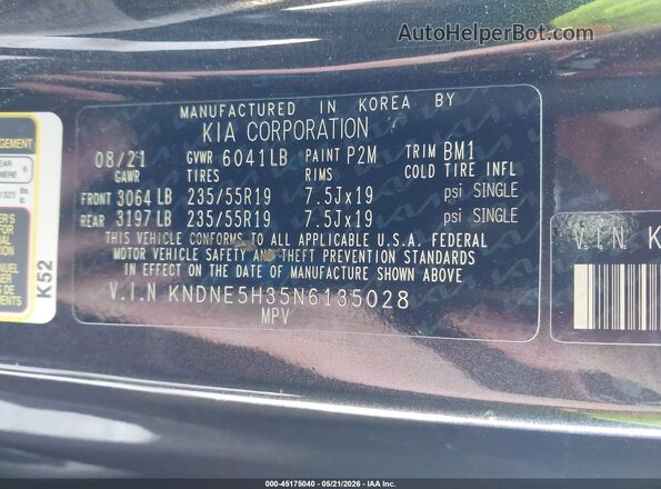KNDNE5H35N6135028 2022 KIA CARNIVAL MPV Black Engine compartment view