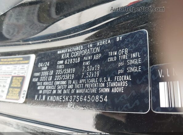 KNDNE5K37S6450854 2025 KIA CARNIVAL MPV Black Вид підкапотного простору