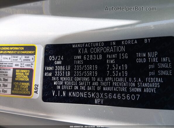 KNDNE5K3XS6465607 2025 KIA CARNIVAL MPV Silver Vista del compartimento del motor