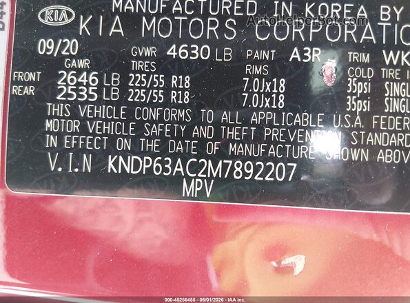 KNDP63AC2M7892207 2021 KIA SPORTAGE Red Vista del compartimento del motor