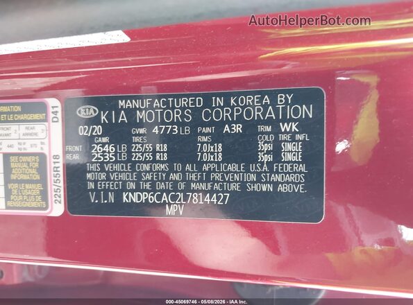 KNDP6CAC2L7814427 2020 KIA SPORTAGE Red 