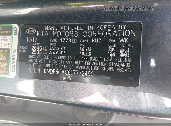 KNDP6CAC6L7772490 2020 KIA SPORTAGE Blue Շարժիչի բաժամունքի տեսք